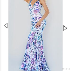 Jovani Floral Sequin Prom Dress